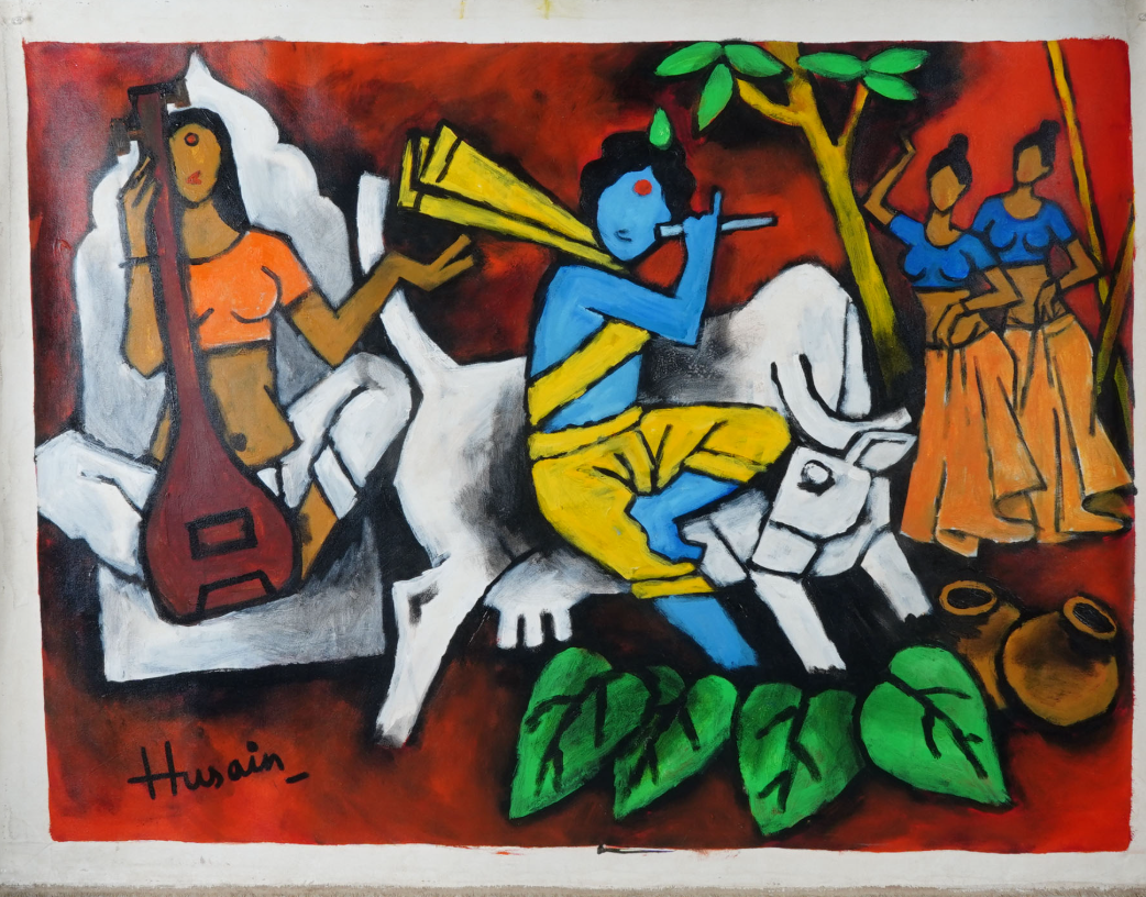 M.F. Husain Vishna with Village Series