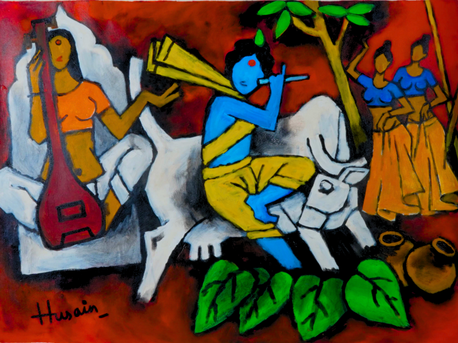 M.F. Husain Krishna with Village Series